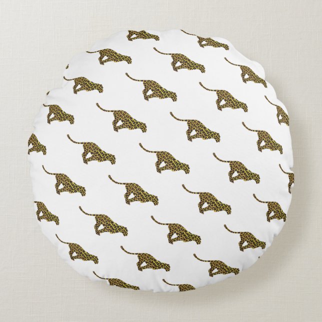 Leopard Brown and Yellow Silhouette Round Pillow (Front)