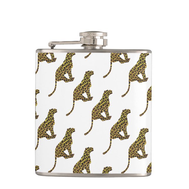 Leopard Brown and Yellow Siloette Hip Flask (Front)
