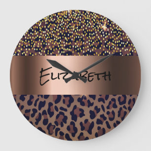 Leopard brown black bronze large clock