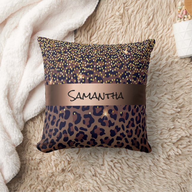 Leopard brown black pattern name throw pillow (Blanket)