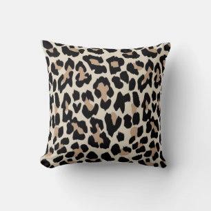 Leopard brown & black skin print throw pillow
