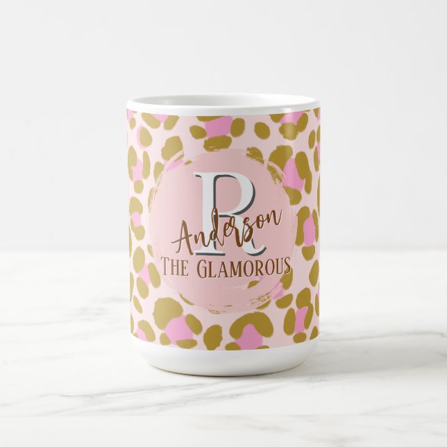 Leopard Brown Pink Beige Personalized Coffee Mug (Center)