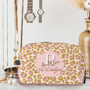 Leopard Brown Pink Beige Personalized Dopp Kit