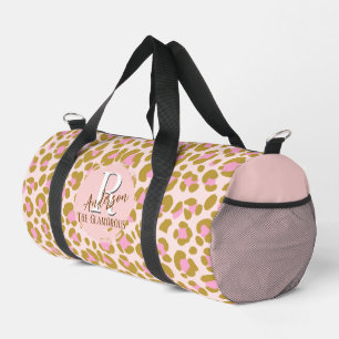 Leopard Brown Pink Beige Personalized Duffle Bag