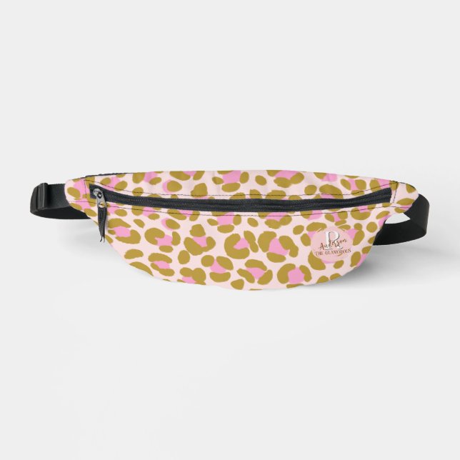 Leopard Brown Pink Beige Personalized Fanny Pack (Front)