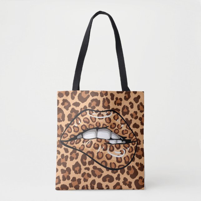 Leopard brown spotted cheetah pattern tote bag (Front)