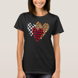 Leopard Buffalo Black and White plaid 3 Heart Vale T-Shirt