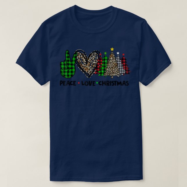 Leopard buffalo christmas tree mas peace love chri T-Shirt (Design Front)