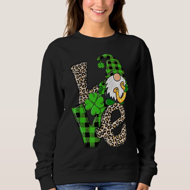 Leopard Buffalo Plaid Gnomies St Patricks Day Gnom Sweatshirt (Front)
