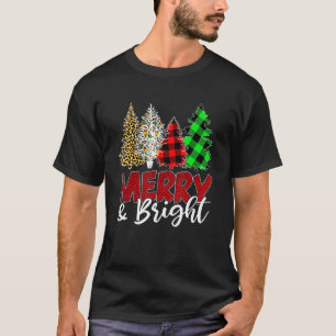 Leopard Buffalo Plaid Merry And Bright Christmas T T-Shirt