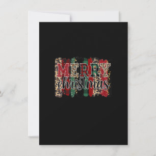 Leopard Buffalo Plaid Merry Christmas Xmas Christi Invitation