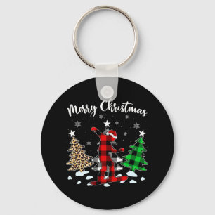 Leopard Buffalo Plaid Snowboarding Player Christma Keychain