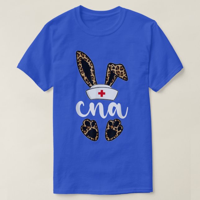 Leopard Bunny CNA Nurse Happy Easter Eggs Hunter N T-Shirt (Design Front)