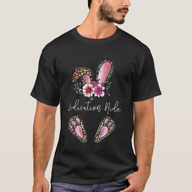 Leopard Bunny Medication Aide Nurse Happy Easter D T-Shirt (Front)