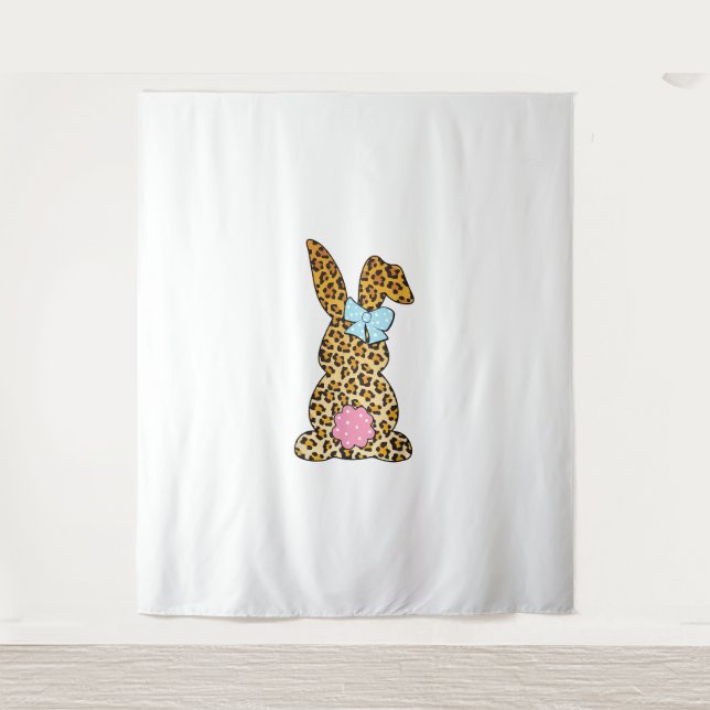 Leopard Bunny Rabbit Happy Easter Day Tees For Wom Tapestry (Front)