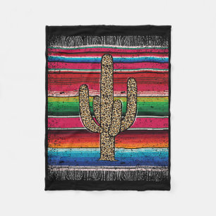 Leopard Cactus Mexican Serape Cinco De Mayo Women  Fleece Blanket
