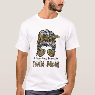 Leopard Camo Kinda Busy Being A Twin Mom Life Moth T-Shirt