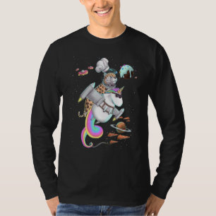 Leopard Cat Riding Unicorn Food Pizza Space Party T-Shirt
