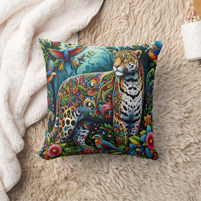 Leopard Charm: Wild Jungle Surroundings Throw Pillow (Blanket)