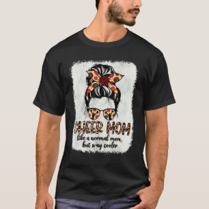 Leopard Cheer Mom Cute Messy Bun Chearleader Mothe T-Shirt