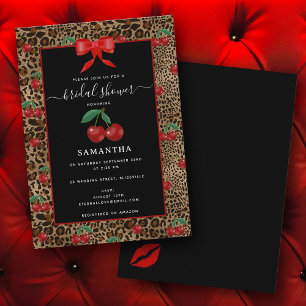 Leopard Cheetah Animal Print Cherry Bridal Shower Invitation