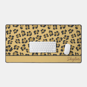 Leopard Cheetah Animal Print Custom Cursive Name Desk Mat