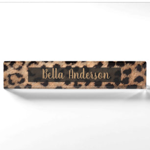 Leopard Cheetah Animal Print Glam Modern Trendy Nameplate