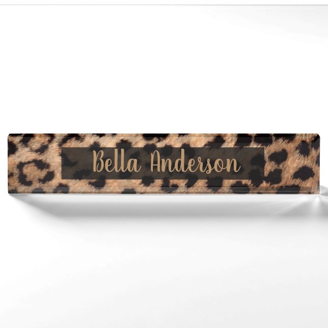 Leopard Cheetah Animal Print Glam Modern Trendy Nameplate (Front)