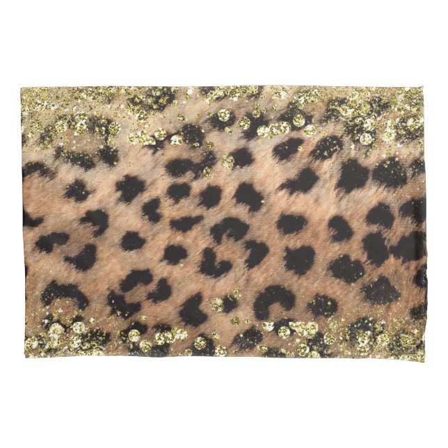 Leopard Cheetah Animal Print Gold Glitter Modern Pillowcase (Front)