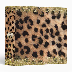 Leopard Cheetah Animal Print Gold Glitter Monogram Binder