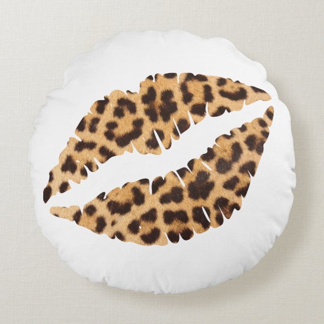 Leopard Cheetah Animal Print Mouth Lips Throw Pill Round Pillow (Front)