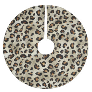 Leopard Cheetah Animal Print Pattern Beige Brown Brushed Polyester Tree Skirt