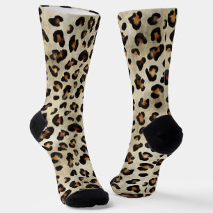 Leopard Cheetah Animal Print Pattern Beige Brown Socks