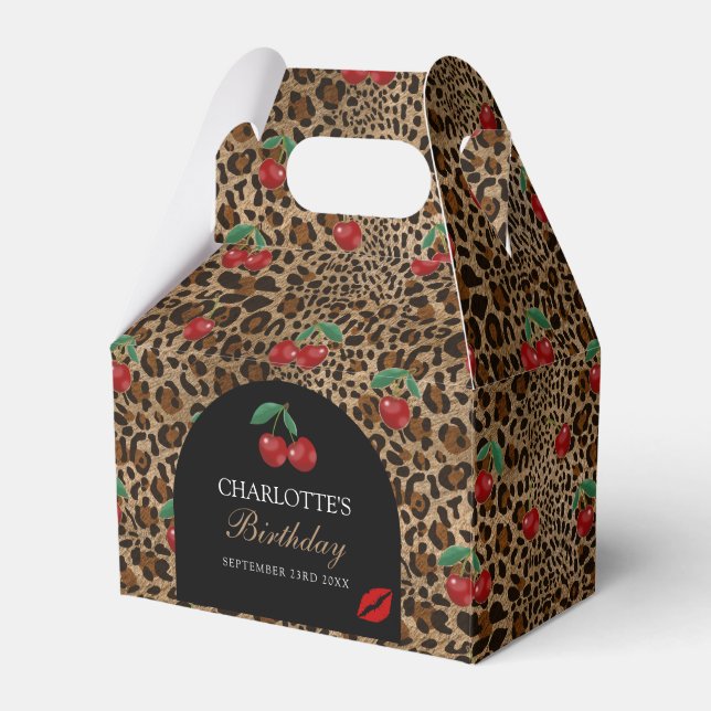Leopard Cheetah Animal Print Red Cherries Favor Box (Front Side)