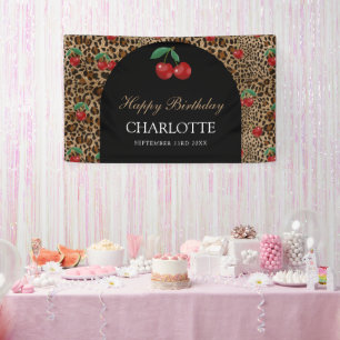 Leopard Cheetah Animal Print Red Cherry Birthday Banner