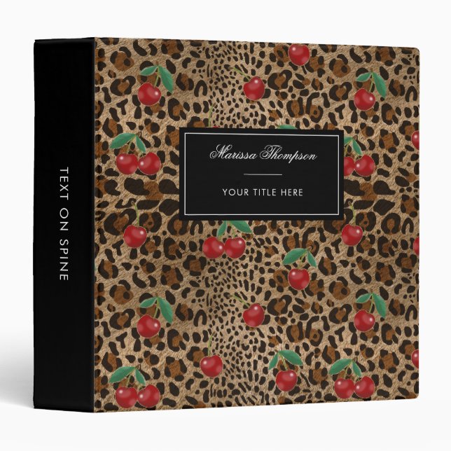 Leopard Cheetah Animal Print Red Cherry Pattern Binder (Front/Spine)