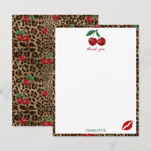 Leopard Cheetah Animal Print Red Cherry Pattern Thank You Card