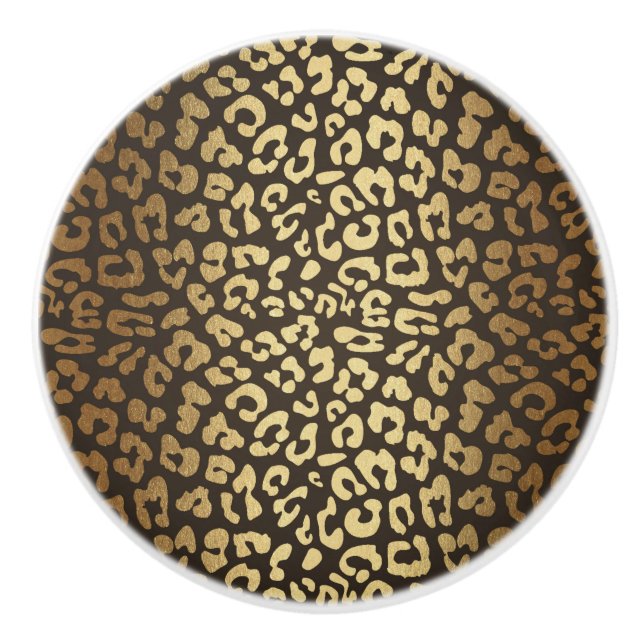 Leopard Cheetah Animal Skin Print Modern Glam Gold Ceramic Knob (Front)