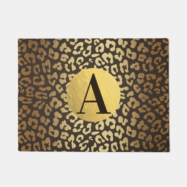 Leopard Cheetah Animal Skin Print Modern Glam Gold Doormat (Front)