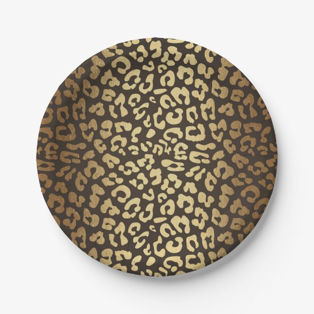 Leopard Cheetah Animal Skin Print Modern Glam Gold Paper Plate (Front)