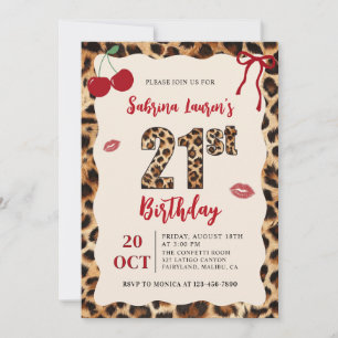Leopard Cheetah Cherry Birthday Invitation