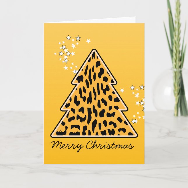 Leopard cheetah Christmas Tree Greeting Card (Front)