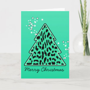 Leopard cheetah Christmas Tree Greeting Card
