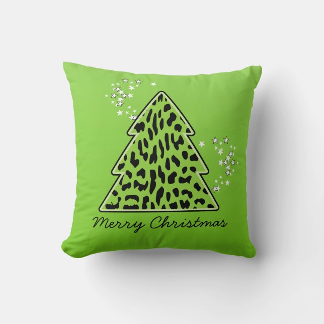 Leopard cheetah Christmas Tree Pillow (Front)