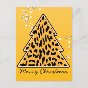 Leopard cheetah Christmas Tree Postcard