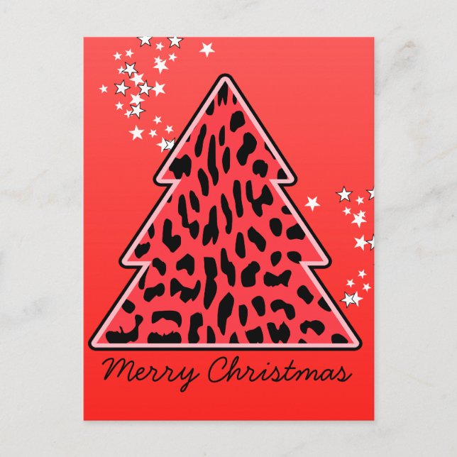 Leopard cheetah Christmas Tree Postcard (Front)