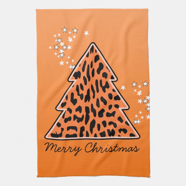 Leopard cheetah Christmas Tree Towel (Vertical)