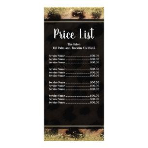 Leopard Cheetah Exotic Gold Glitter Price List Rack Card