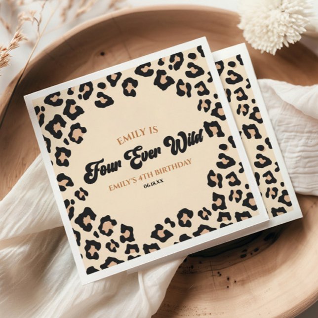 Leopard Cheetah Four Ever Wild 4th Birthday Party Napkin (Creator Uploaded)