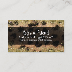 Leopard Cheetah Gold Glitter Refer a Friend Referral Card